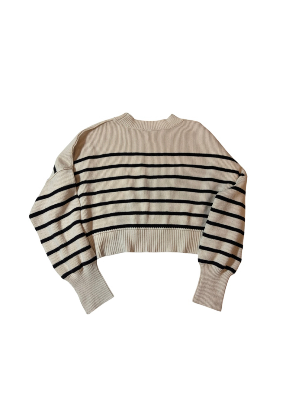 Free People Striped Cropped Sweater M Cotton Knit Oversized Cream Black Pullover